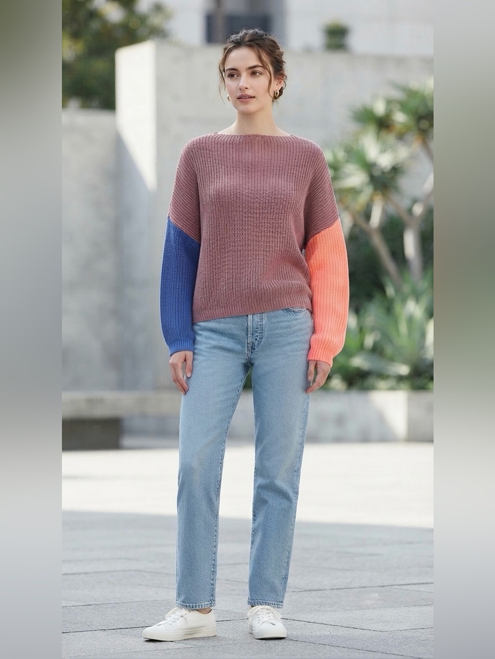 Colorblock Drop-Shoulder Knit Sweater
